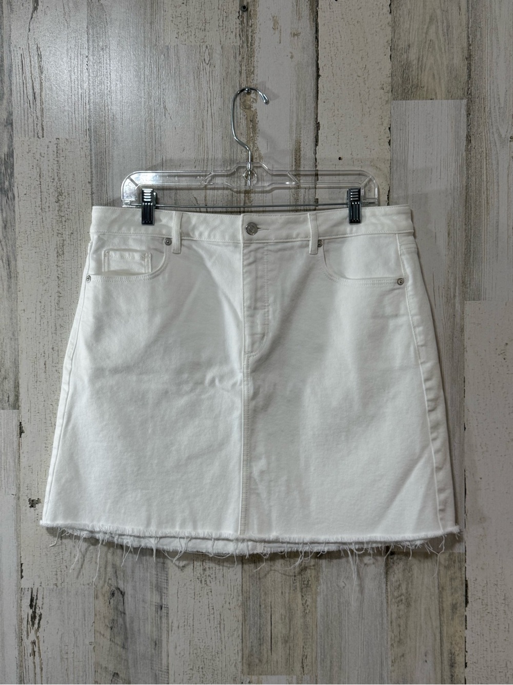 LOFT White Denim Mini Skirt with Frayed Hem